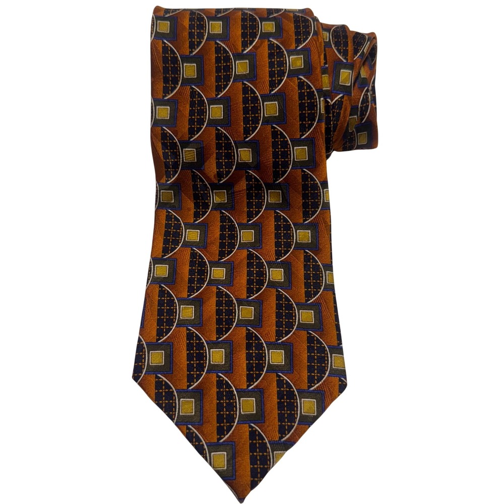 Zinc Men Geometric 100% Silk NeckTie Brown, Blue, Gold‎ Pattern, Business